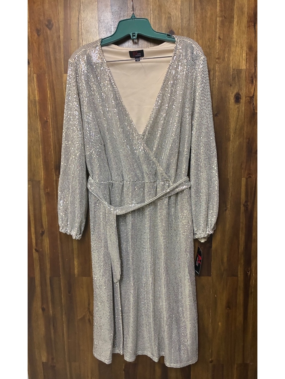 NWT JM Studio Champagne Sequin Midi Dress 16W Disco Glam Party Cocktail